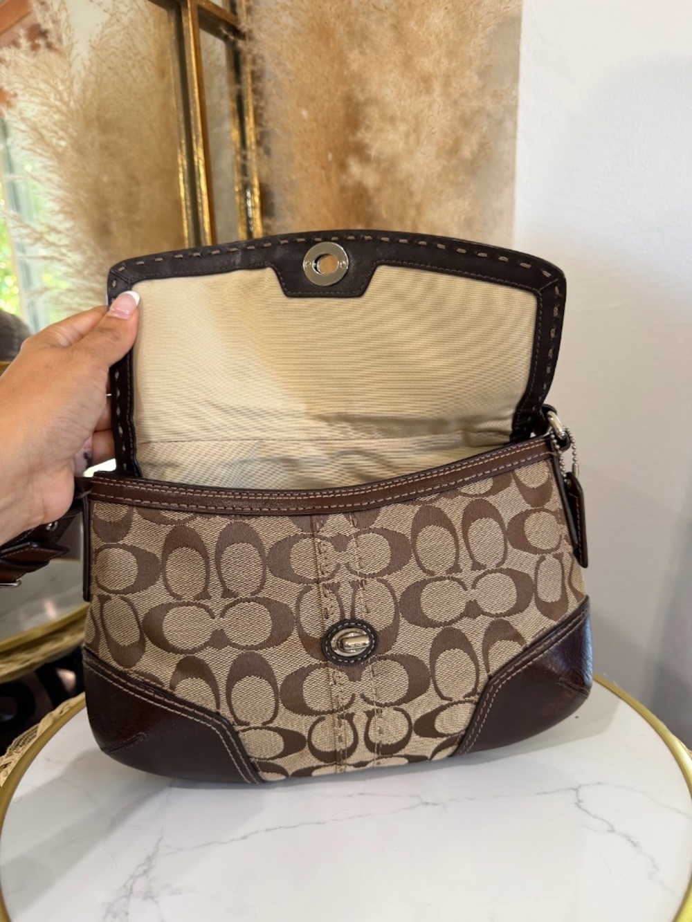 Coach Vintage Y2K Signature Brown Canvas & Leather Flap Turn-loch Shoulder Bag - Picture 7 of 14